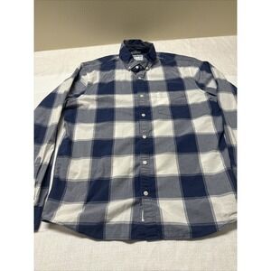Express Blue White Plaid Long Sleeve Button Up Fitted Shirt Size LG